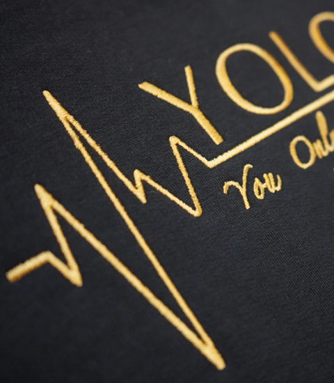 10"  EMBROIDERED  BLACK YOLO HOODIE